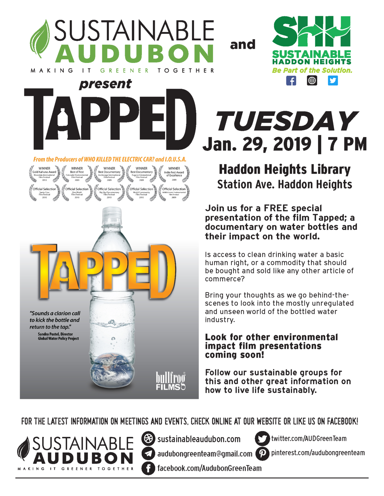 “Tapped” movie presentation Sustainable Audubon